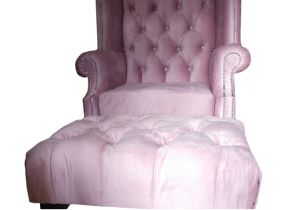 Chesterfield Ohrensessel Hocker Samt Rosa Sitz Lounge Relax Lounge Club